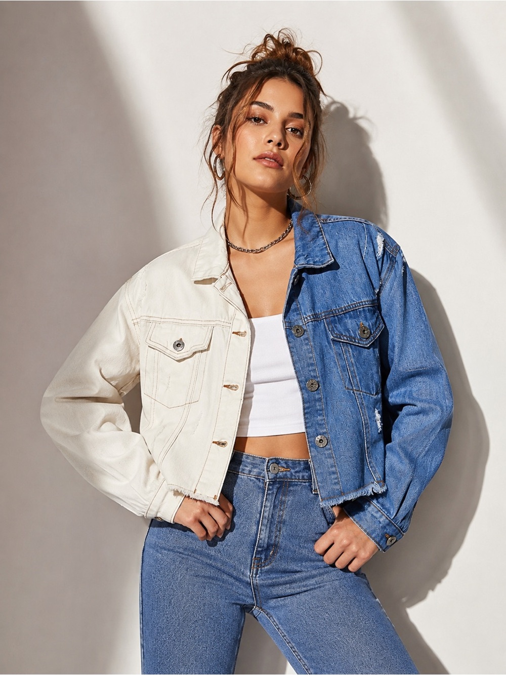 Spoon Jeans Two-Tone Distressed Denim Jacket – Size XL